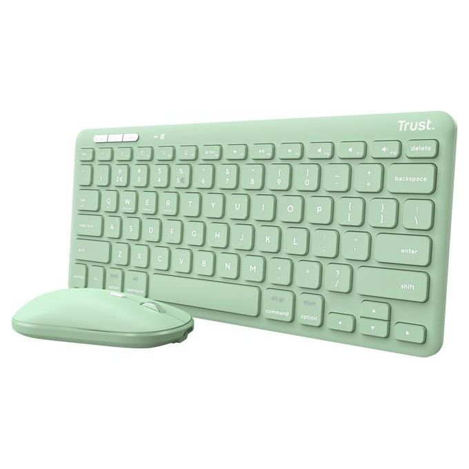 foto del prodotto trust lyra tastiera e mouse incluso rf senza fili bluetooth qwerty italiano verde