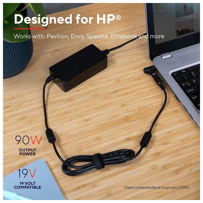 foto del prodotto trust maxo caricabatteria per laptop da 90w a marca hp