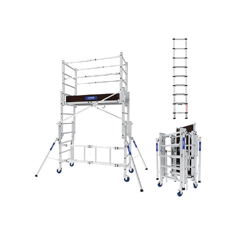 foto del prodotto tubesca comabi trabattello con ruote pieghevole altezza max. di lavoro 3.80m scala telescopica 2.60m 22407420 tel 60226