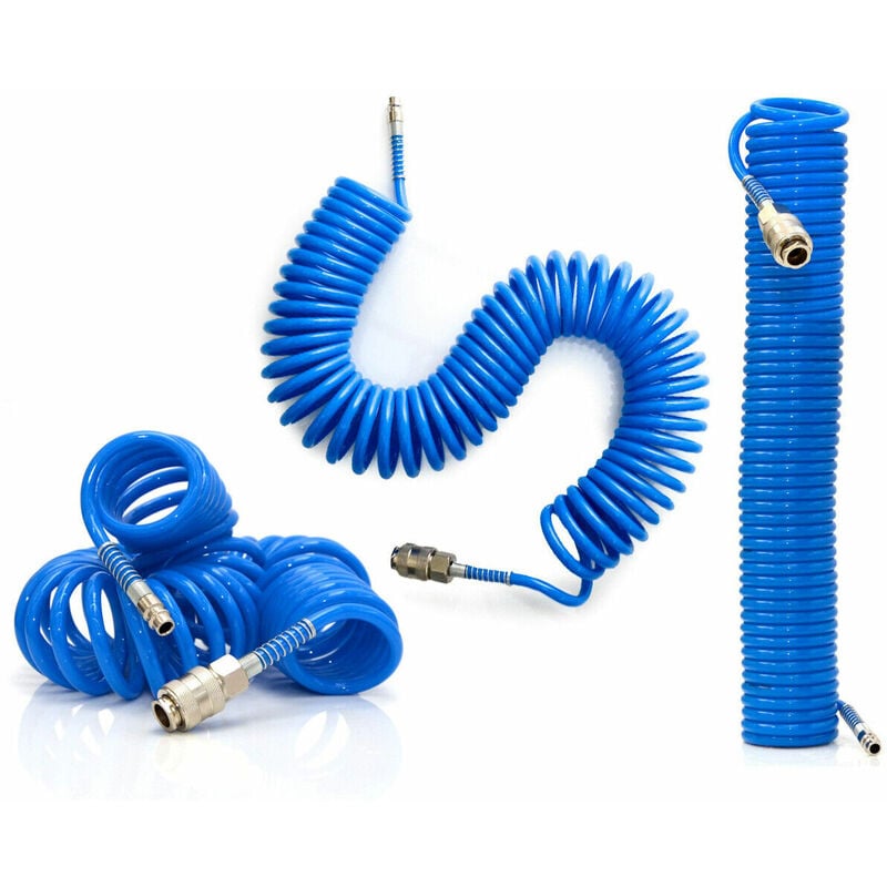 foto del prodotto tubo aria compressa spirale 15 metri flessibile per compressore raccordo blu