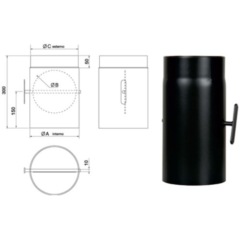 foto del prodotto tubo con valvola acciaio 12 cm 120 mm lunghezza 30 cm spessore 2 mm save