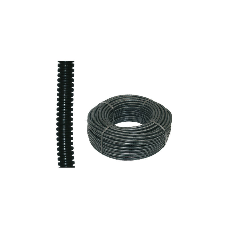 foto del prodotto tubo corrugato pieghevole in pvc nero con tirafilo d16 rotolo da 25 mt