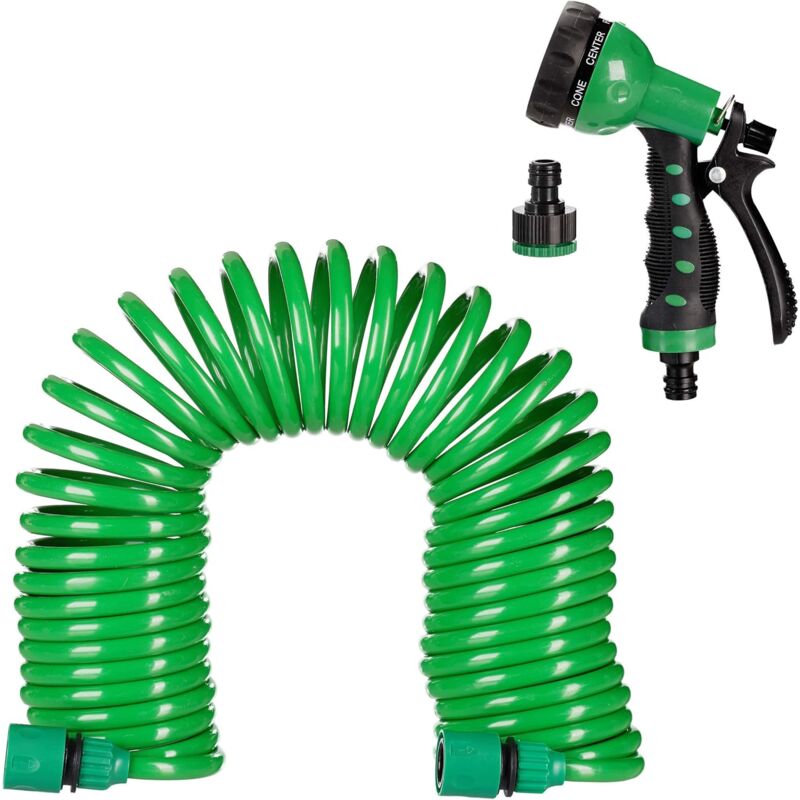 foto del prodotto tubo da giardino con testina di irrigazione, estensibile e flessibile fino a 30 m, spirale, 7 modalit di getto, per irrigazione 