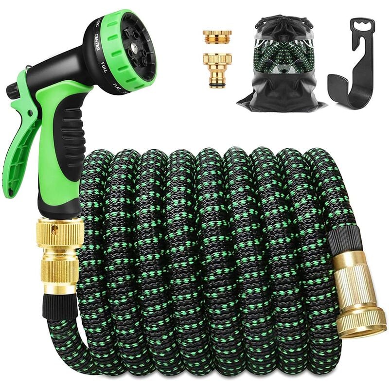 foto del prodotto tubo da giardino espandibile da 30 m 100 piedi tubo da giardino retrattile con supporto e pistola a spruzzo 9 funzioni raccordi in ottone