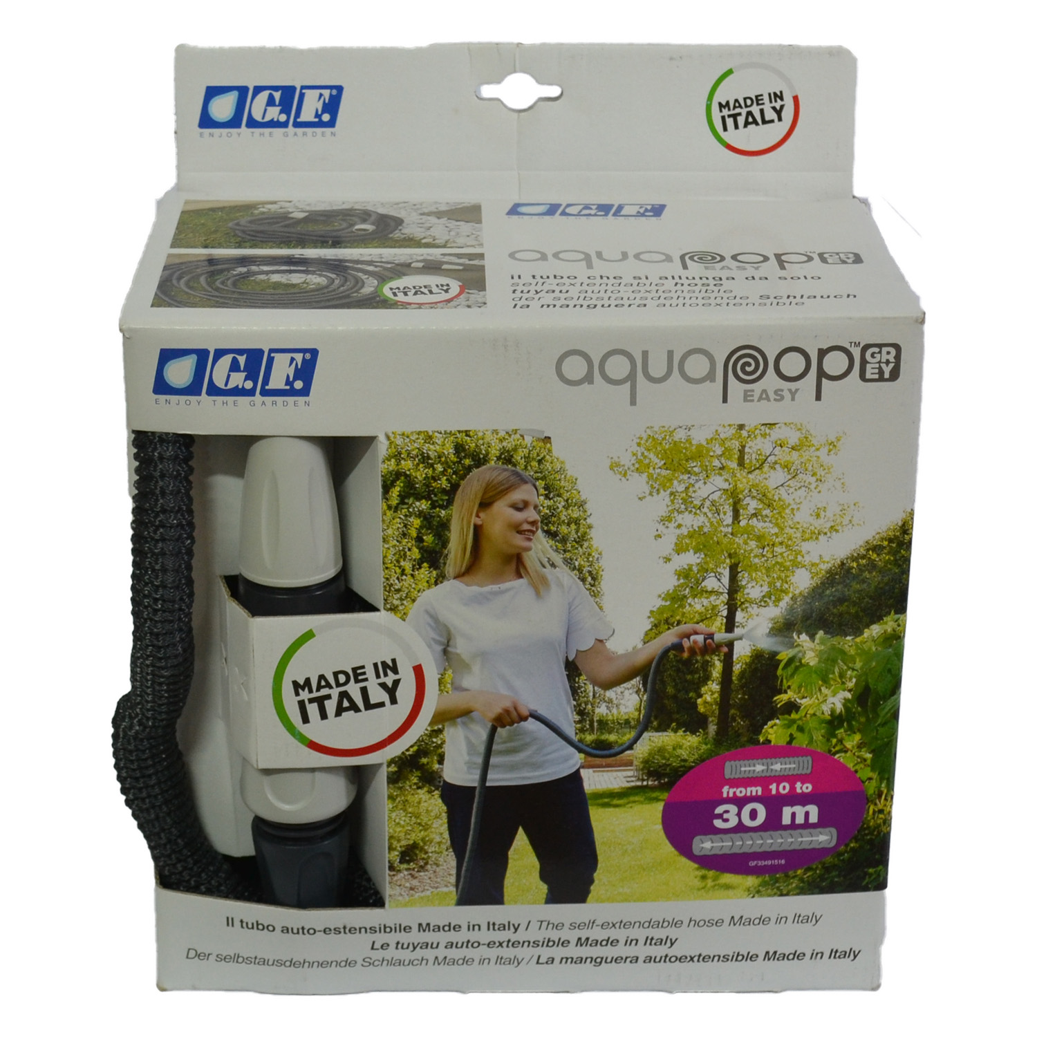 foto del prodotto tubo da giardino estensibile aquapop con racordi fino a mt. 30