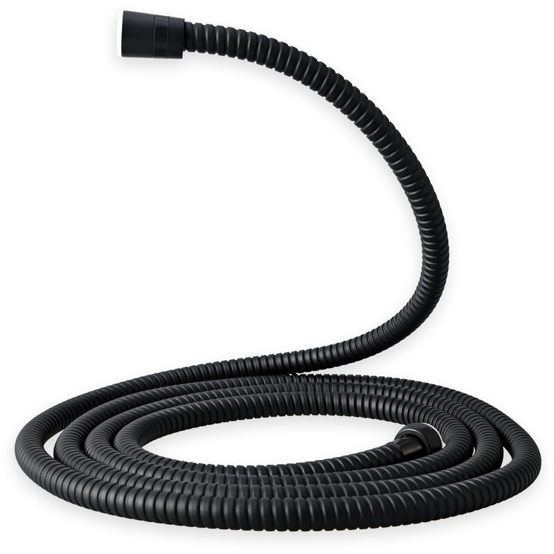 foto del prodotto tubo doccia da 3 m con protezione anti torsione, doccetta cromata in acciaio inox, interfaccia universale g , tubo doccia certificato, nero