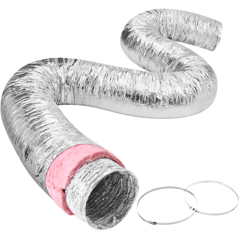 foto del prodotto tubo flessibile coibentato 208x7620 mm condotto di sfiato termoisolante in alluminio pet con 2 fascette stringitubo protezione a tre strati per