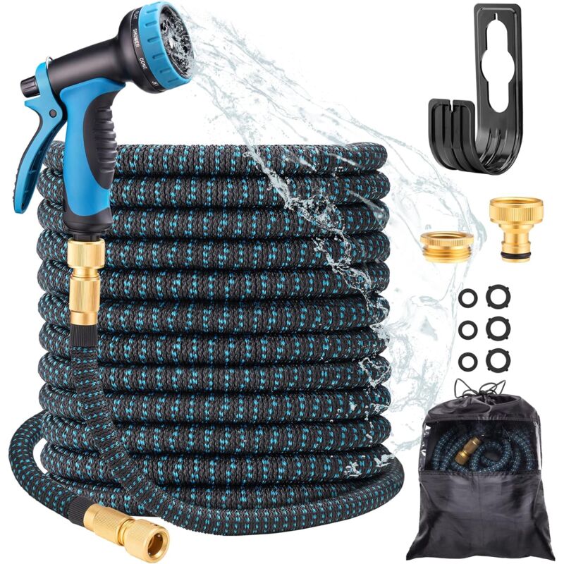 foto del prodotto tubo flessibile da giardino, tubo flessibile espandibile da 15 m 50 piedi con ugello spray a 10 funzioni, tubo flessibile con raccordi in ottone