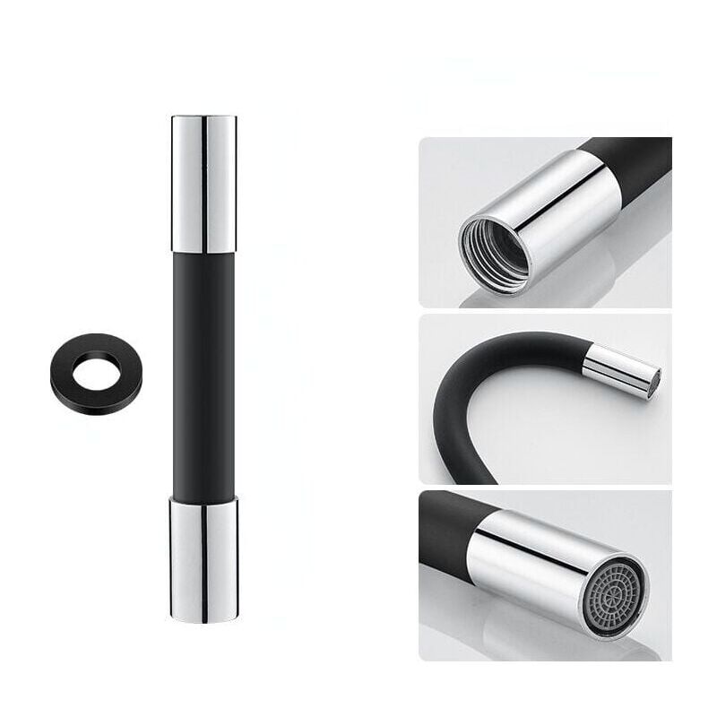 foto del prodotto tubo flessibile di prolunga per rubinetto nero da 30 cm, spruzzatore di schiuma per acqua, flessibile in silicone, tubo di prolunga girevole a 360 ,