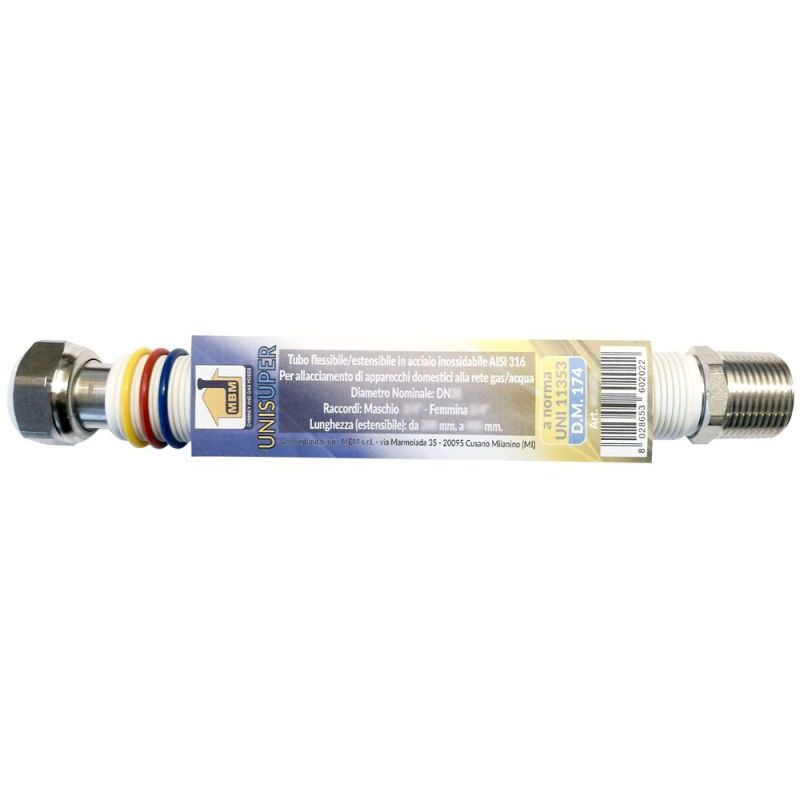 foto del prodotto tubo flessibile estensibile gas acqua inox 1 2 m 3 4 f 260 520 mm unisuper uni 11353 dm 174 bianco