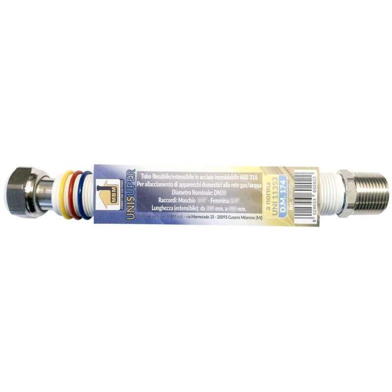 foto del prodotto tubo flessibile estensibile gas acqua inox 1'' 75 / 130 mm unisuper uni 11353 dm 174 bianco