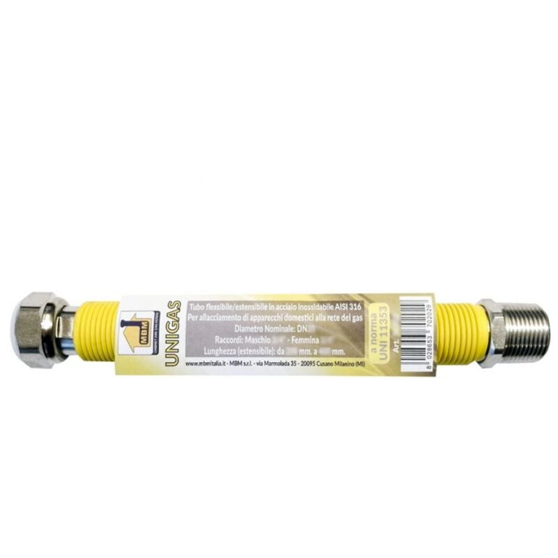 foto del prodotto tubo flessibile estensibile inox3 4 200 400 mm gas inox dm 174giallo inox norma uni 11353