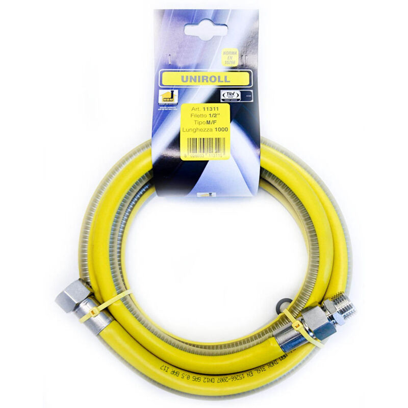 foto del prodotto tubo flessibile gas 1 mt 1 2 mf inox a norma en 15266 per piano cottura cucina uniroll