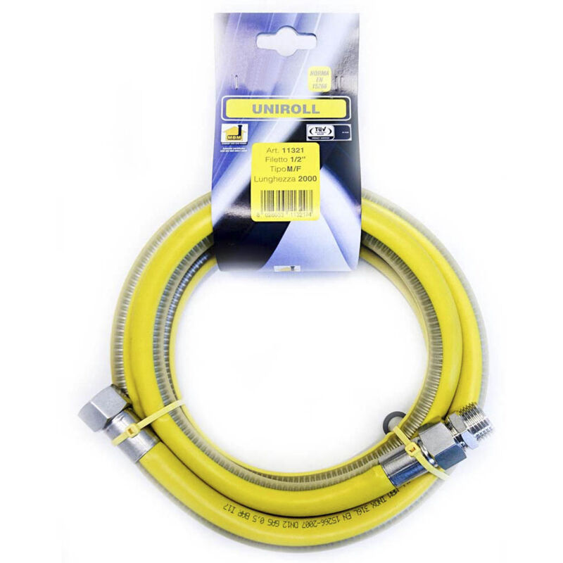 foto del prodotto tubo flessibile gas 2 mt 1 2 mf inox a norma en 15266 per piano cottura cucina uniroll