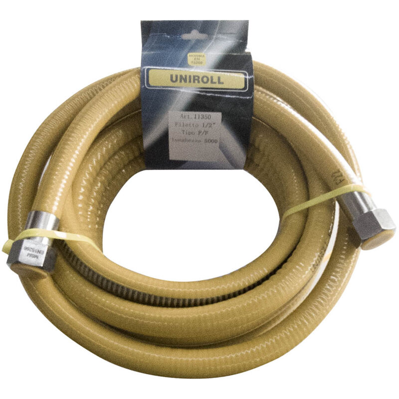foto del prodotto tubo flessibile gas 5 mt metri 1 2 dn12 mm. ff inox a norma en 15266 piano cottura cucina uniroll