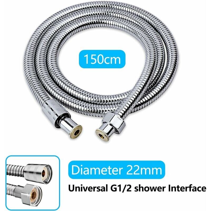 foto del prodotto tubo flessibile per doccia da 150 cm, antitorsione, antideflagrante, antiperdita e anticorrosione, in acciaio inox, con attacco universale g 1 2