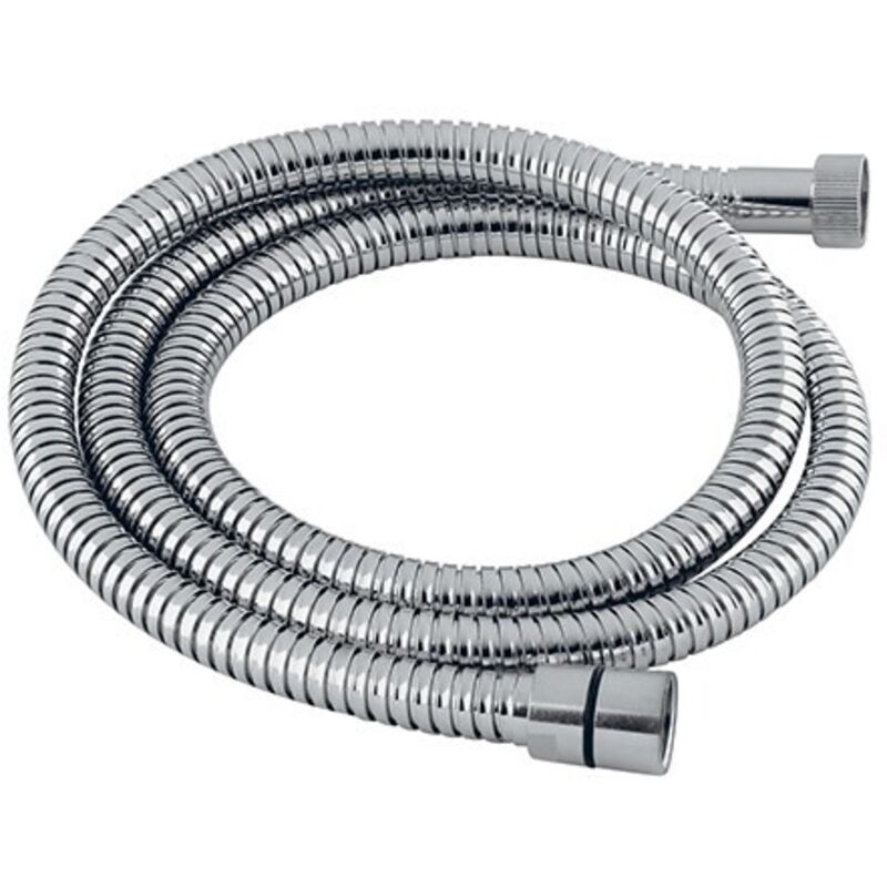 foto del prodotto tubo flessibile per doccia in ottone cromo a doppia aggraffatura 150 cm attacco 1 2' m incluso raccordo o-ring e calotta