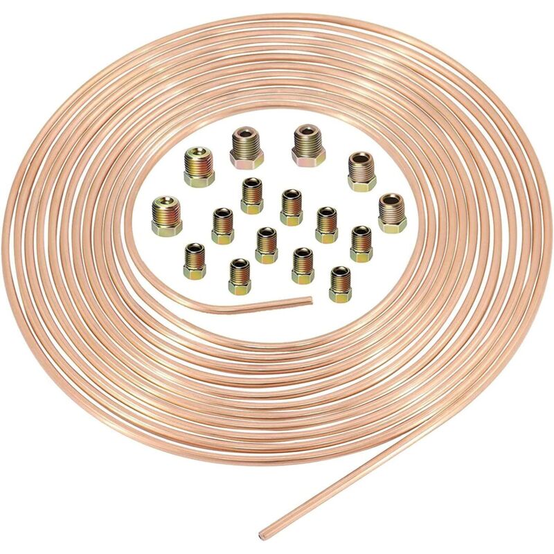 foto del prodotto tubo flessibile per freni in rame da 25 piedi 7,62 m, 4,75 mm, kit di tubi freno di ricambio per auto da 3 16 con 16 raccordi