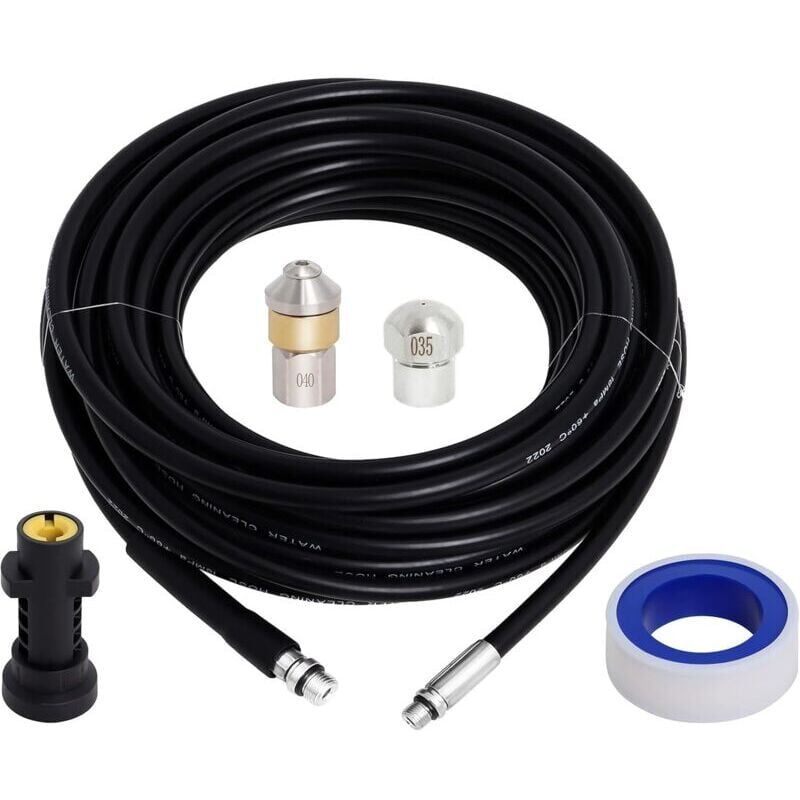 foto del prodotto tubo flessibile per la disostruzione degli scarichi da 15 m, compatibile con karcher ferret e con idropulitrici ad alta pressione karcher k2, k3, k4,
