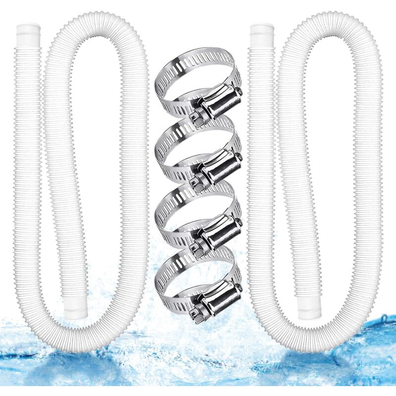 foto del prodotto tubo flessibile per piscina kzq confezione da 2, tubo bianco da 32 mm, pompa per piscina con 4 morsetti fissi, per piscine fuori terra, pulizia della