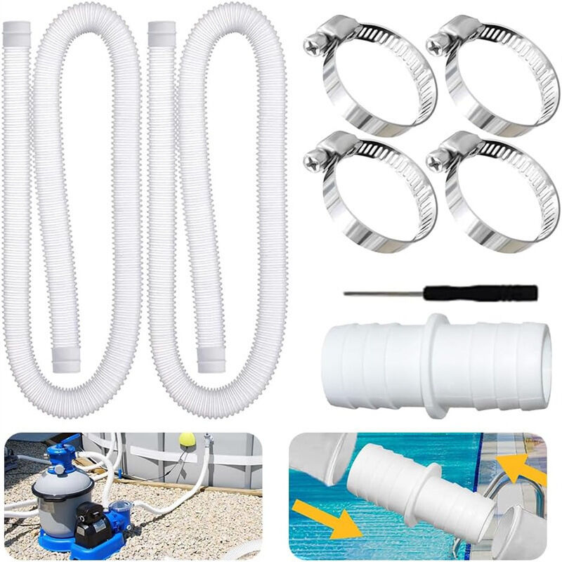 foto del prodotto tubo flessibile per piscina kzq confezione da 2, tubo bianco da 32 mm, pompa per piscina con 4 morsetti fissi, per piscine fuori terra, pulizia della piscina, adatto a una varietà di pompe.