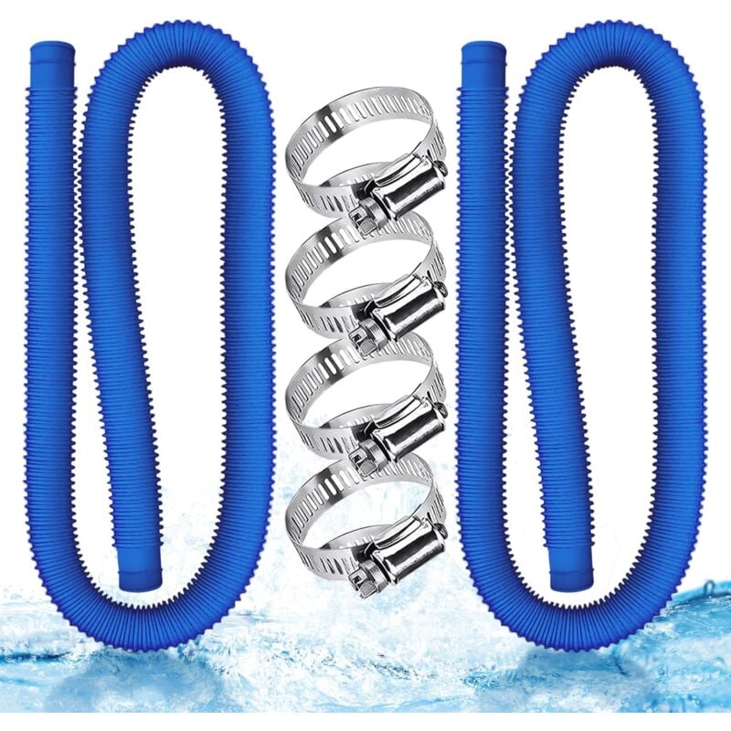 foto del prodotto tubo flessibile per piscina kzq confezione da 2, tubo blu da 32 mm, tubo flessibile per pompa per piscina con 4 morsetti fissi, per piscine fuori