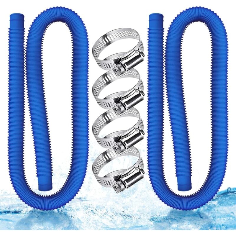 foto del prodotto tubo flessibile per piscina kzq confezione da 2, tubo blu da 32 mm, tubo flessibile per pompa per piscina con 4 morsetti fissi, per piscine fuori terra, pulizia della piscina, adatto a una varietà di