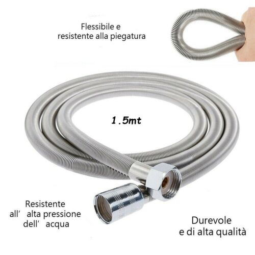foto del prodotto tubo flessibile soffione doccino doccia vasca bagno 1.5 mt acciaio cromato 01983