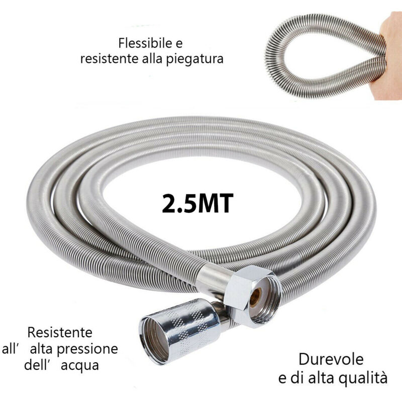 foto del prodotto tubo flessibile soffione doccino doccia vasca bagno 2.5m acciaio cromato 01985