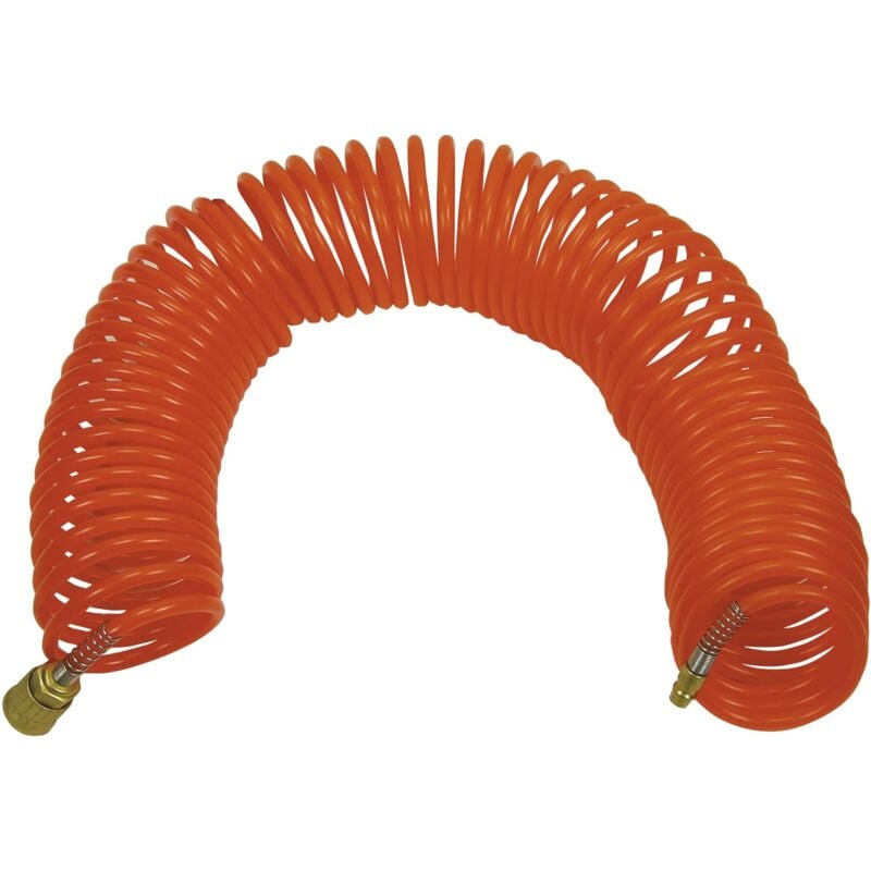 foto del prodotto tubo flessibile spiralato per aria compressa, diametro esterno 8 mm e diametro interno 6 mm. completo di raccordi ad innesto rapido universali alle