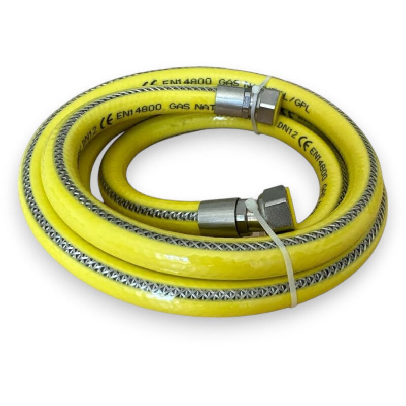 foto del prodotto tubo gas flessibile acciaio inox con guaina attacco ff 1 2 per collegamento apparecchi a gas naturale e gpl 400 cm