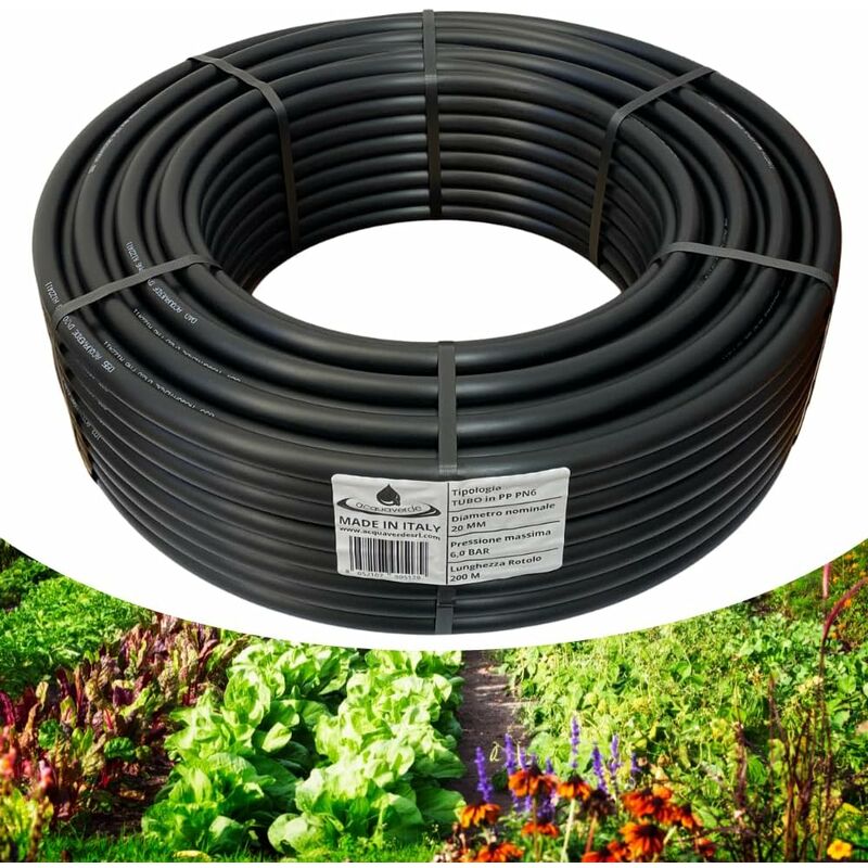 foto del prodotto tubo in polietilene 20 mm. pn6, matassa da 200 mt acquaverde semi rigido a bassa densit pe bd, per irrigazione campi, orto e giardino