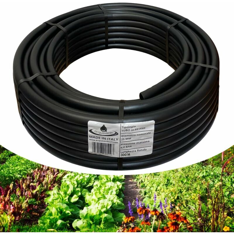 foto del prodotto tubo in polietilene 25 mm. pn6, matassa da 300 mt acquaverde semi rigido a bassa densit pe bd, per irrigazione campi, orto e giardino