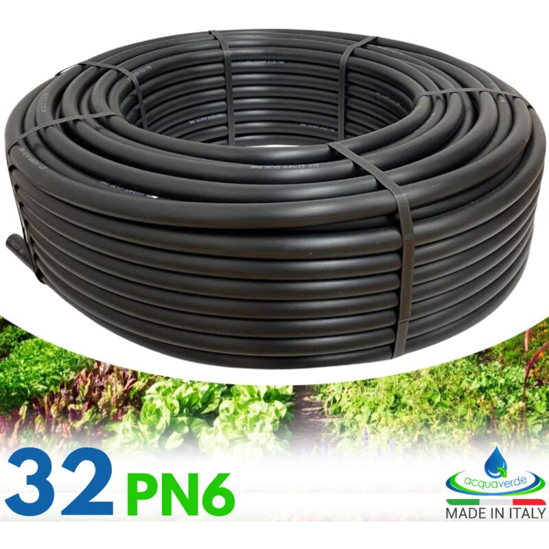foto del prodotto tubo in polietilene 32 mm. pn6 acquaverde rotolo da 50 mt, semi rigido a bassa densit pe bd, per irrigazione campi, orto e giardino