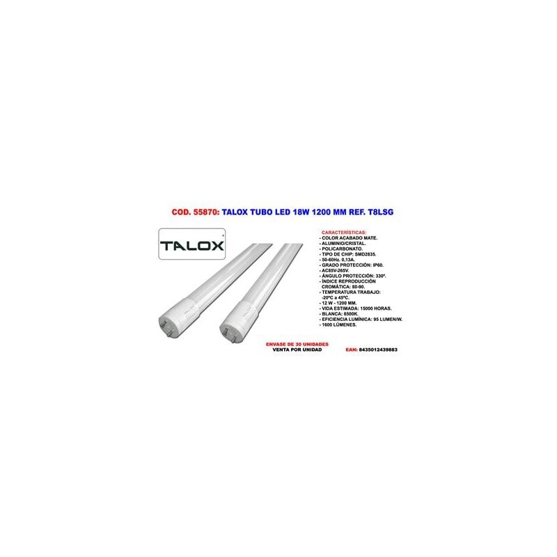 foto del prodotto tubo led fluorescente talox sg t8 18w 120cm 6500k