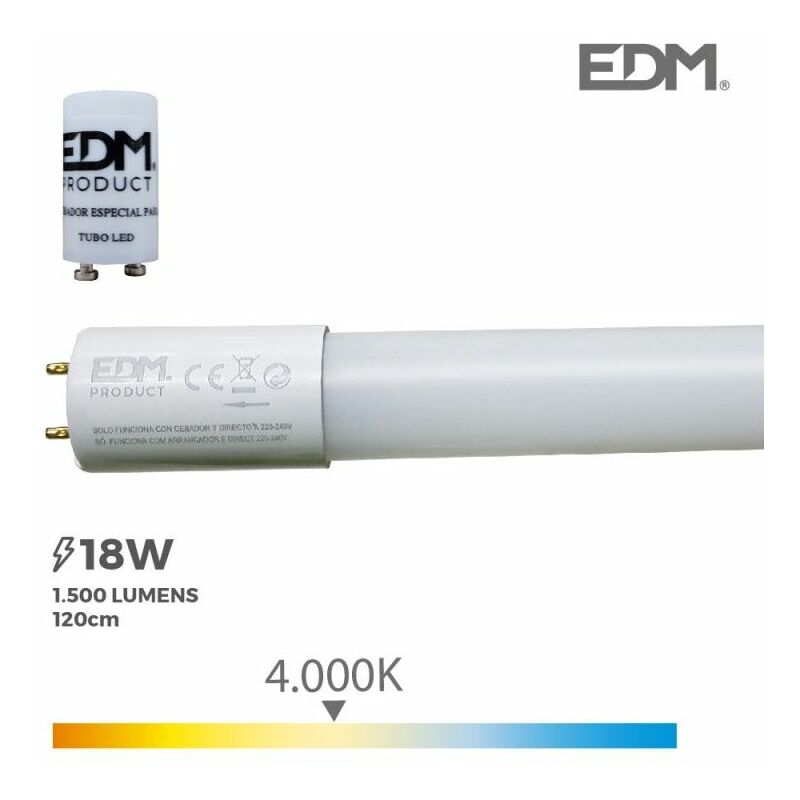 foto del prodotto tubo led t8 18w 1950lm 4000k luce diurna eq 36w 2,6x120cm edm