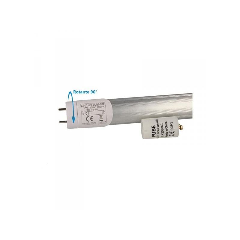 foto del prodotto tubo led t8 g13 60cm 9w bianco freddo testa rotante alimentazione da un lato sku 652