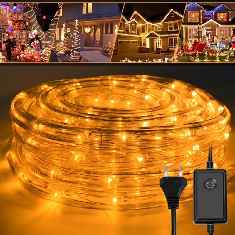foto del prodotto tubo luminoso a led da 10 m, bianco caldo, per esterni e interni, catena luminosa per feste