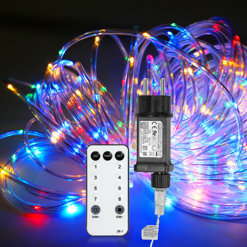 foto del prodotto tubo luminoso a led per esterni catena luminosa rete leggera multicolore 30m con telecomando