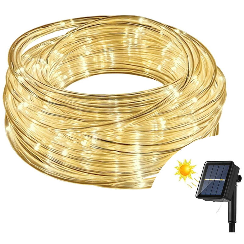 foto del prodotto tubo luminoso con pannello solare 10 metri da esterno 200 led bianco caldo wisdom