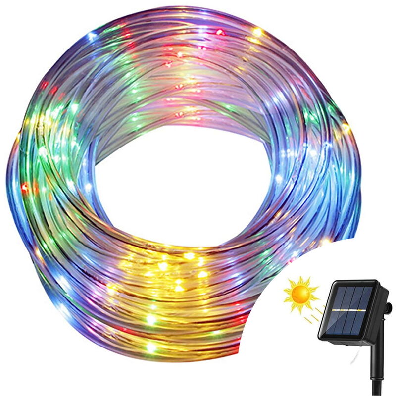 foto del prodotto tubo luminoso con pannello solare 10 metri da esterno 200 led multicolore wisdom