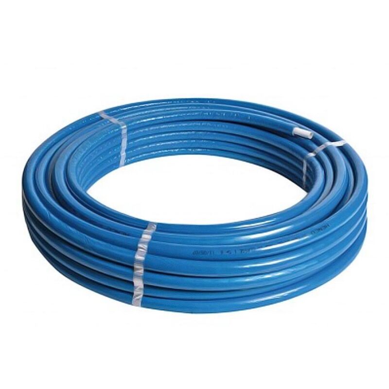 foto del prodotto tubo multistrato 16x2 mm in rotolo da 50 metri standard pe xc al pe xc con isolamento di spessore 13 mm con guaina blu goffrata prezzo al metro
