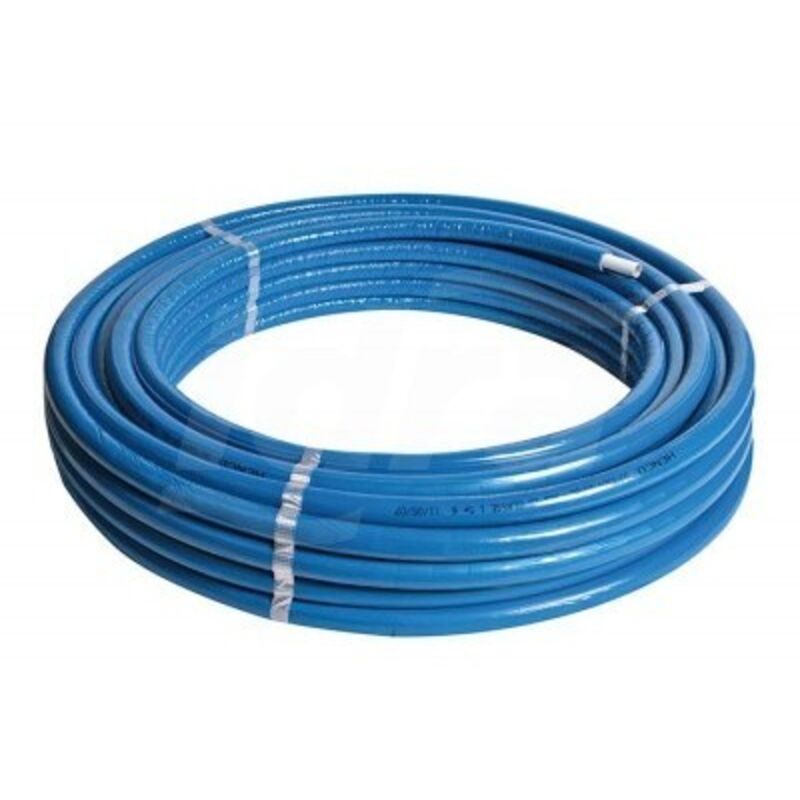 foto del prodotto tubo multistrato 32x3 mm in rotolo da 25 metri standard (pe-xc/al/pe-xc) con isolamento di spessore 13 mm con guaina blu goffrata (prezzo al metro