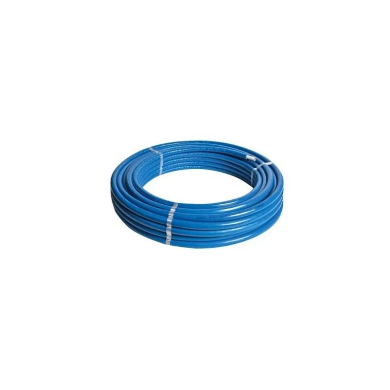 foto del prodotto tubo multistrato blu 20x2 mm in rotolo da 50 metri, standard pe xc al pe xc con isolamento di spessore 6 mm con guaina blu o rossa goffrata. tubo