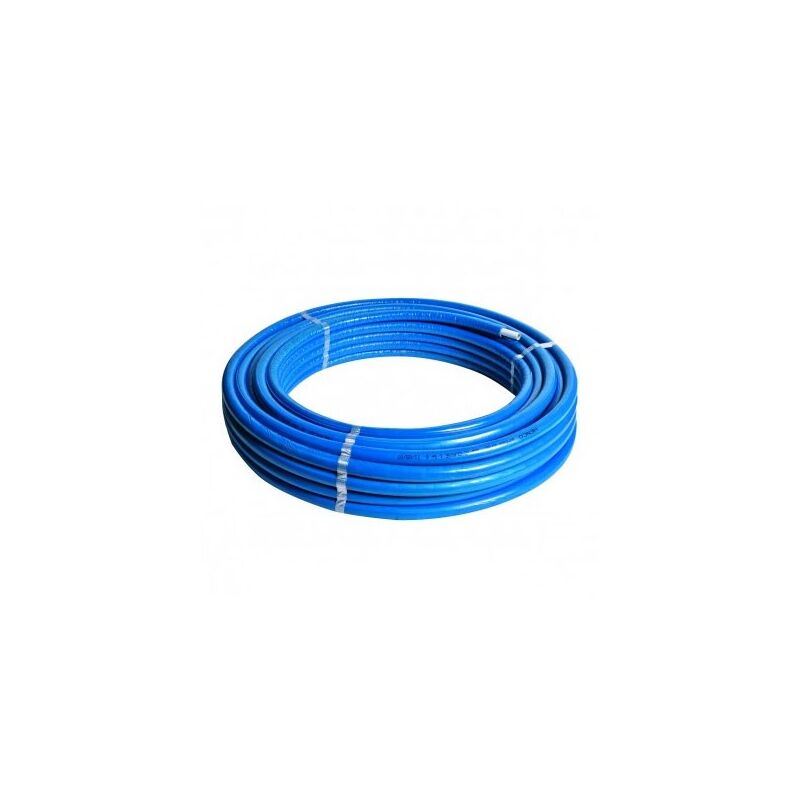 foto del prodotto tubo multistrato blu 20x2 mm standard in rotolo da 50 metri, isolato, spessore 13 mm 9 mm pe xc al pe xc . guaina blu goffrata. spessore alluminio
