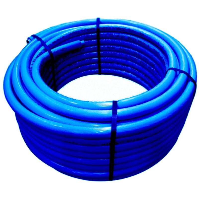 foto del prodotto tubo multistrato pe xb 20 x 2,5 pexal isolato con guaina autoestinguente blu, in rotolo da 50 metri spessore isolamento 10 mm prezzo al metro