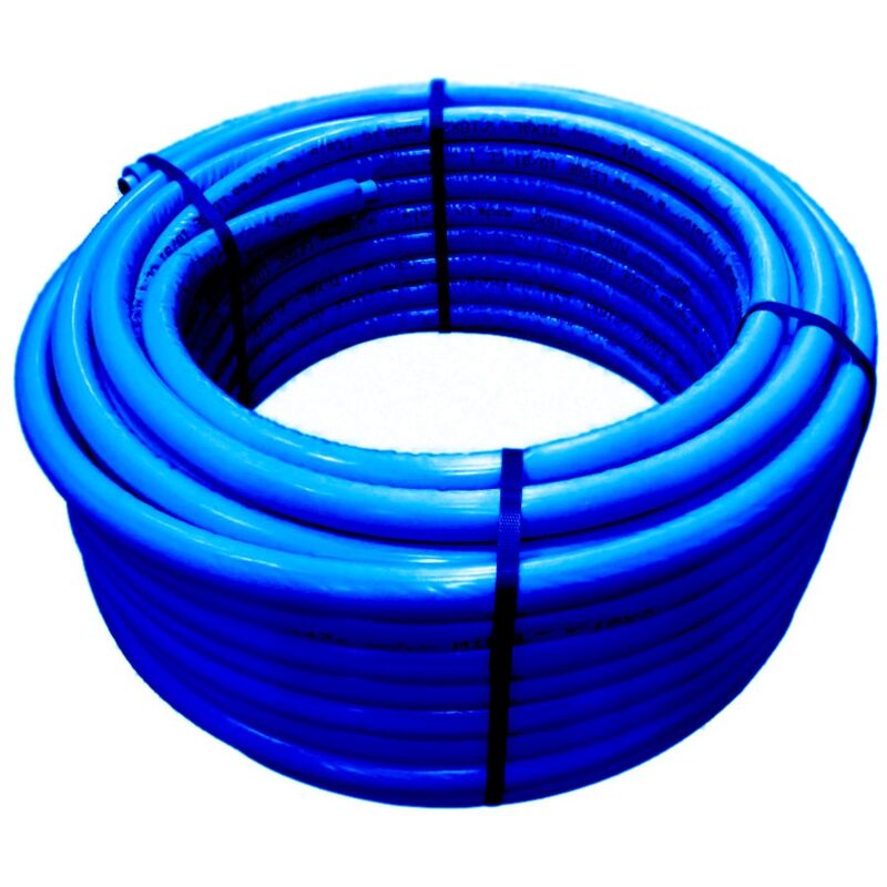 foto del prodotto tubo multistrato pe xb 26 x 3 pexal isolato con guaina autoestinguente blu, in rotolo da 50 metri spessore isolamento 10 mm prezzo al metro