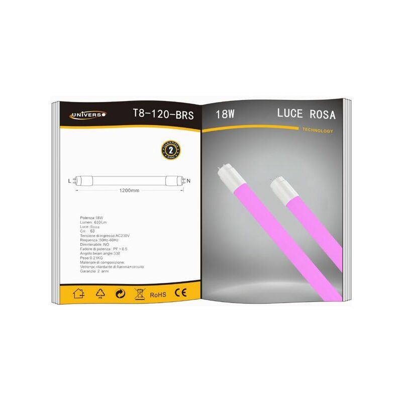 foto del prodotto tubo neon led 18w t8 g13 rosa macellerie in vetro