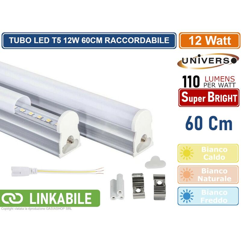 foto del prodotto tubo neon led smd plafoniera raccordabile da 60cm 12 watt 1320 lumen colore luce bianco naturale