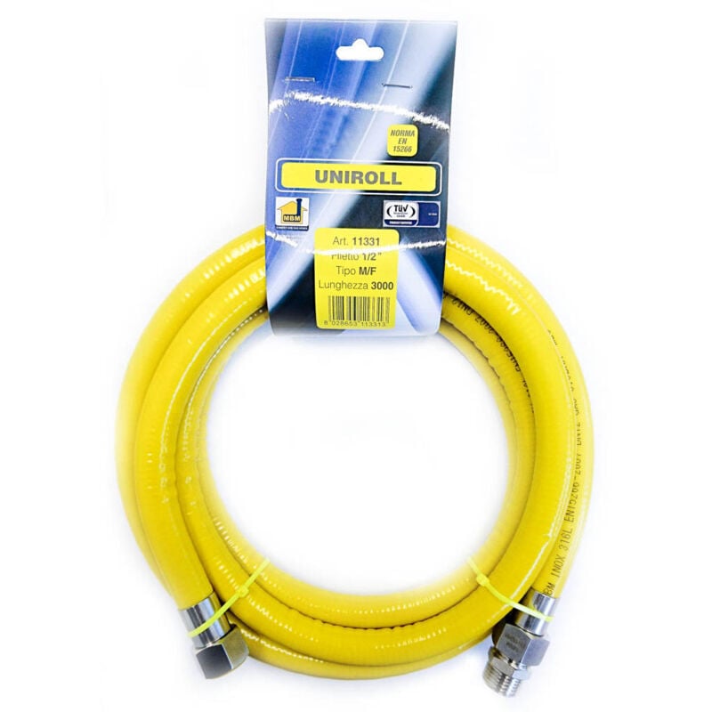 foto del prodotto tubo per gas inox e guaina pvc uniroll 1 2 m f f f en15266 flessibile 300 cm